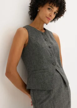 bonprix bonprix Chaleco con aspecto tweed Negro-blanco lana moteado Discount