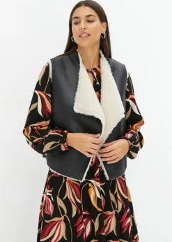 bonprix bonprix Chaleco de borrego sintético Negro Online