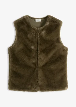 bonprix bonprix Chaleco de pelo sintético Verde oliva oscuro Hot