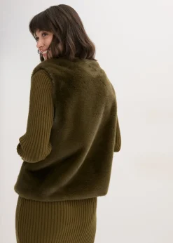 bonprix bonprix Chaleco de pelo sintético Verde oliva oscuro Hot