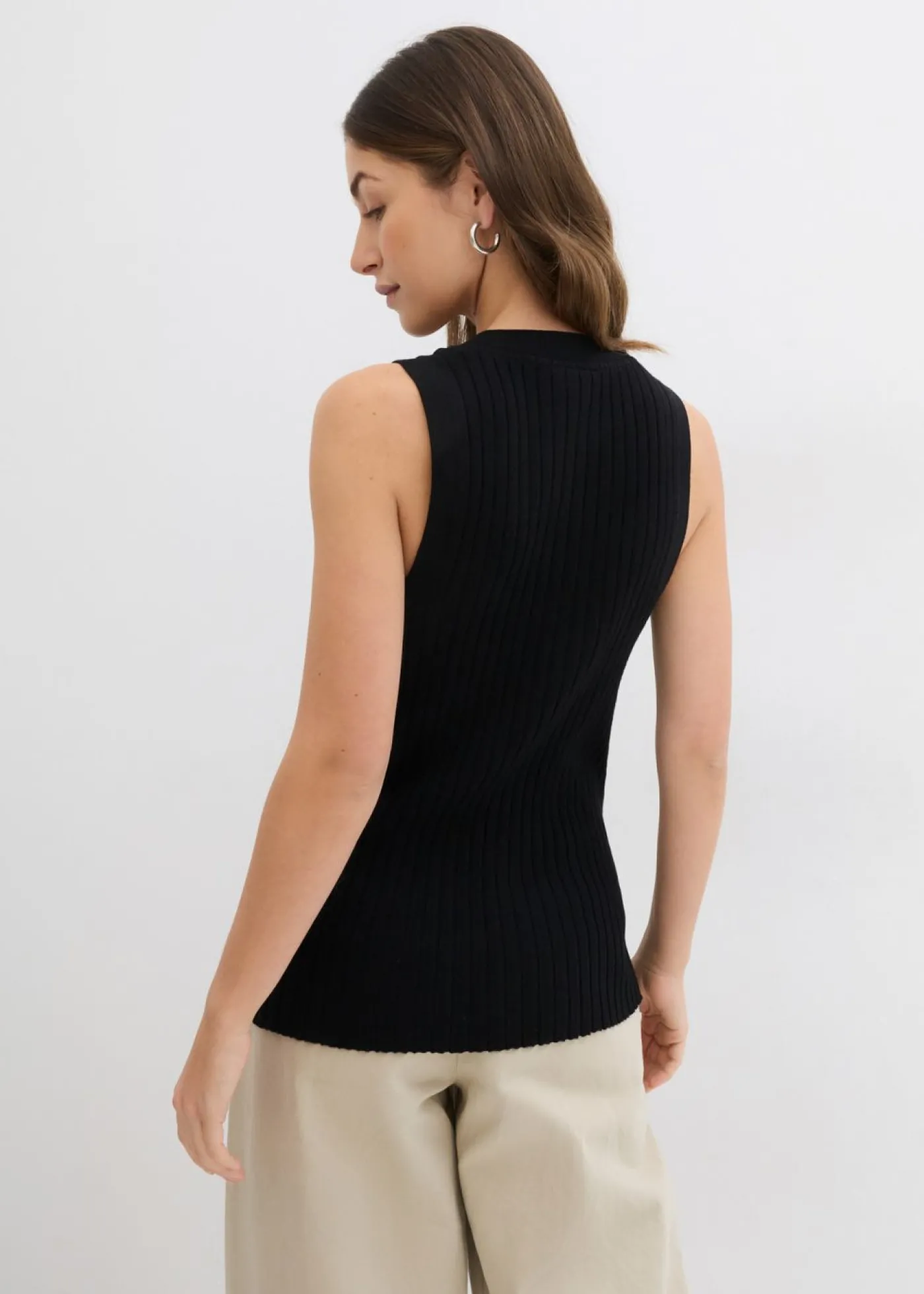 bonprix bonprix Chaleco de punto de canalé Negro Discount