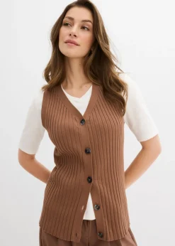 bonprix bonprix Chaleco de punto de canalé Marrón castaño Discount