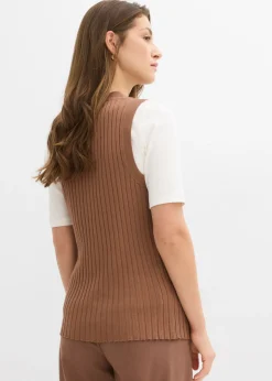 bonprix bonprix Chaleco de punto de canalé Marrón castaño Discount