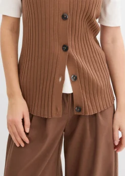 bonprix bonprix Chaleco de punto de canalé Marrón castaño Discount