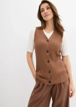 bonprix bonprix Chaleco de punto de canalé Marrón castaño Discount