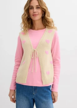 bonprix bonprix Chaleco de punto de mezcla de algodón arena claro-rosa Discount