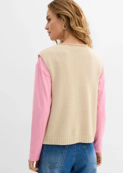 bonprix bonprix Chaleco de punto de mezcla de algodón arena claro-rosa Discount