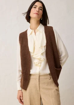 bonprix bonprix Chaleco de punto grueso con lana de alpaca marrón pimienta Discount