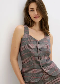 bonprix bonprix Chaleco de traje marrón-beige a cuadros Discount