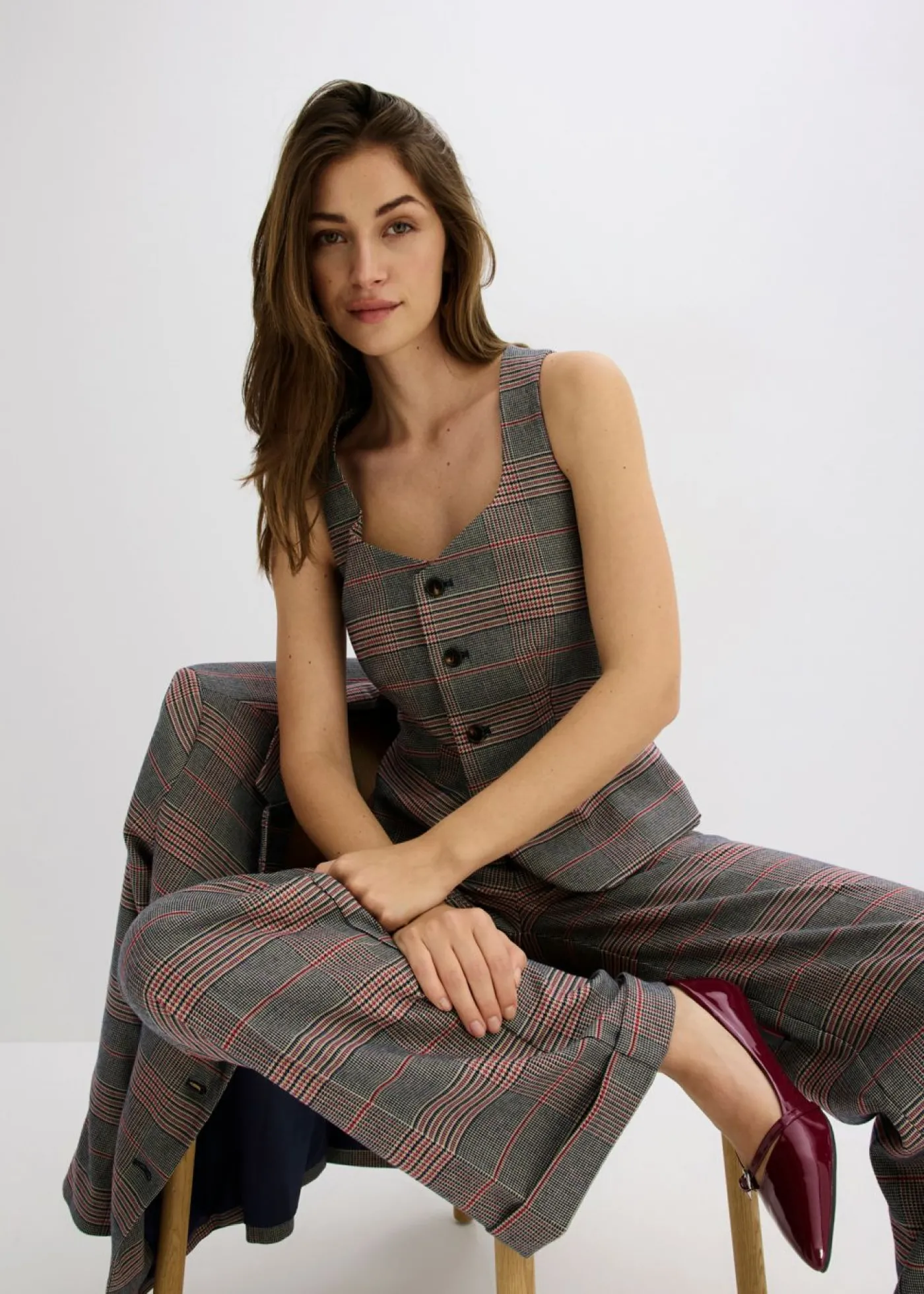 bonprix bonprix Chaleco de traje marrón-beige a cuadros Discount
