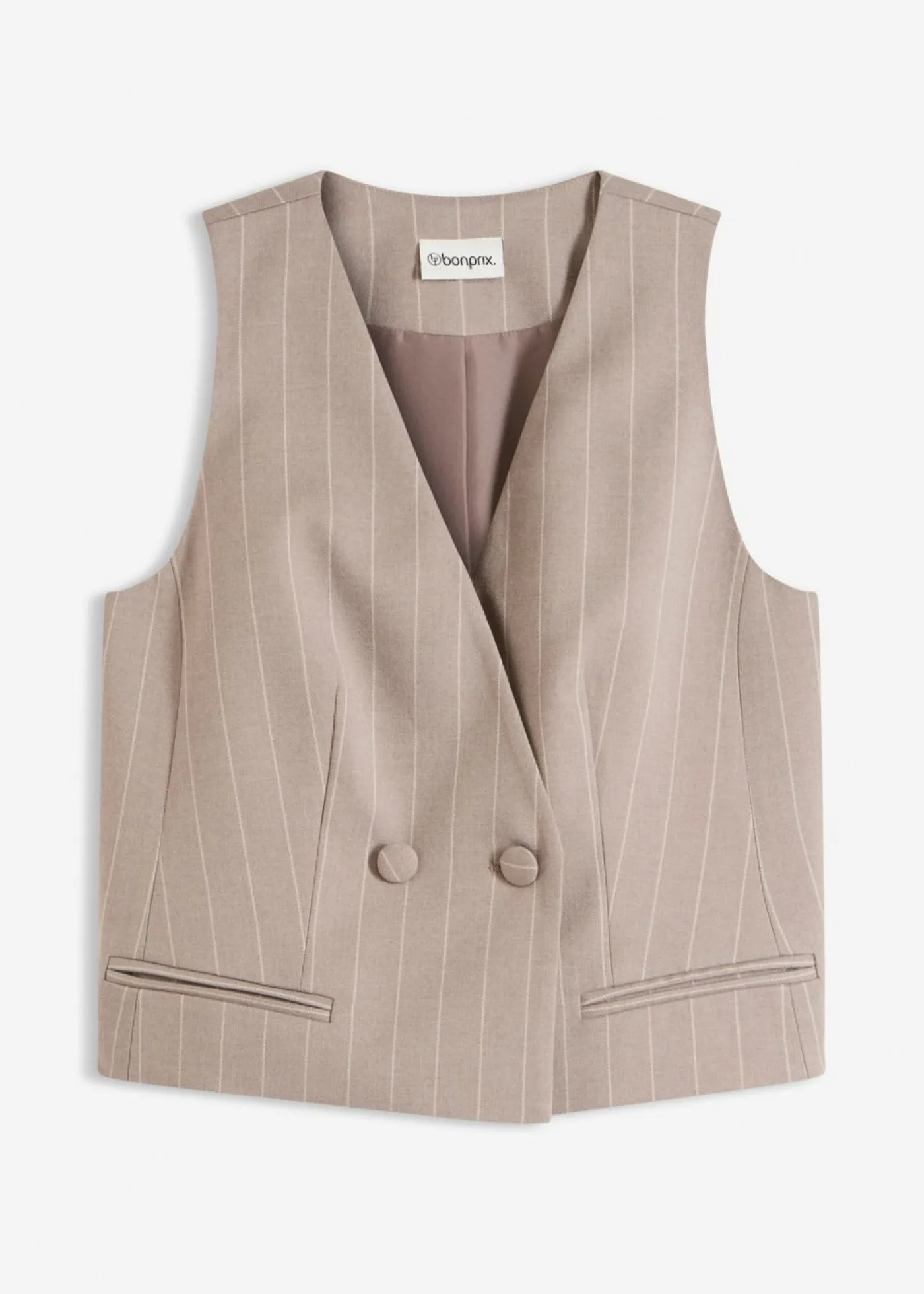 bonprix bonprix Chaleco de traje de raya diplomática Marrón grisáceo/blanco perla de rayas Sale