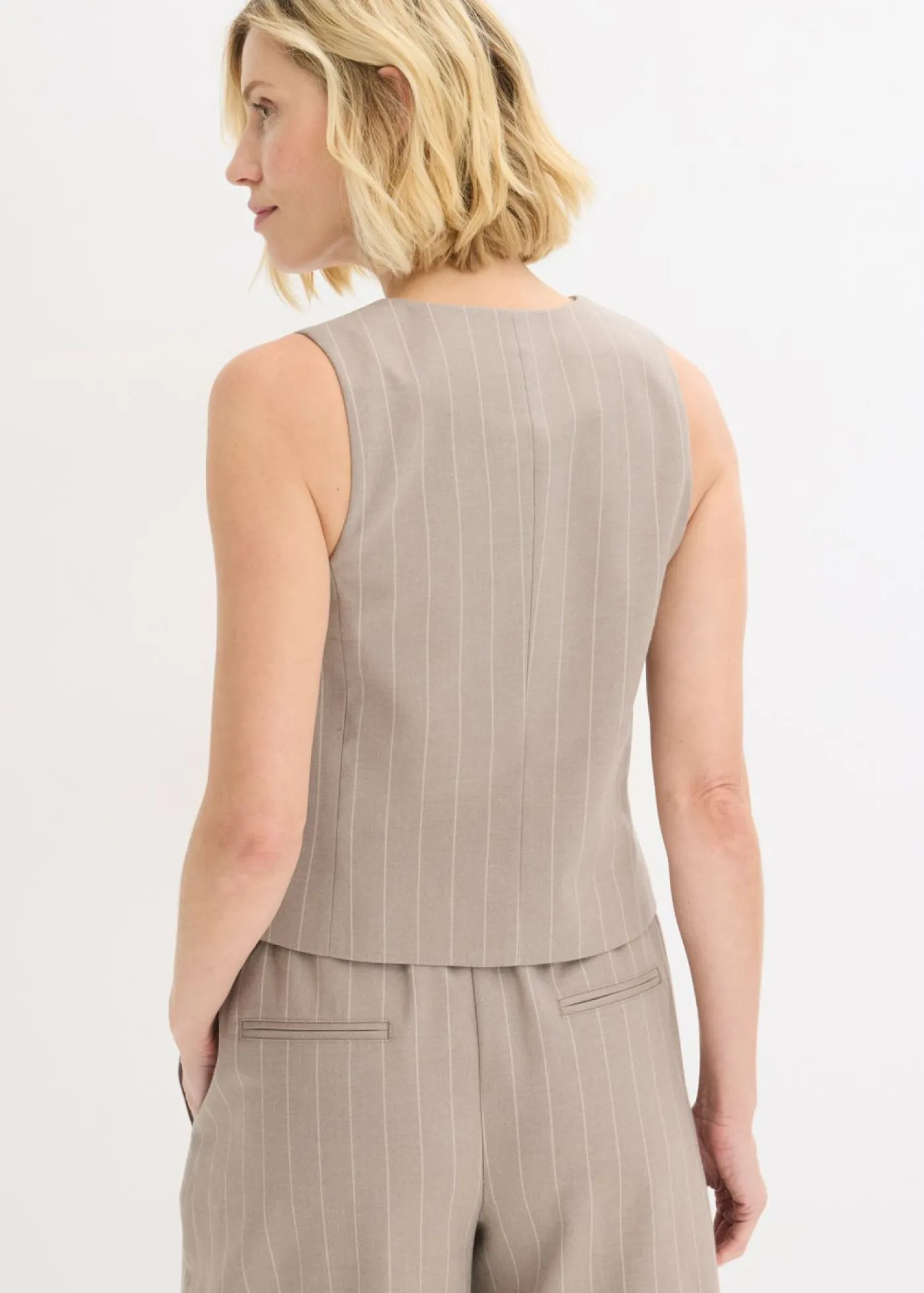 bonprix bonprix Chaleco de traje de raya diplomática Marrón grisáceo/blanco perla de rayas Sale