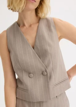 bonprix bonprix Chaleco de traje de raya diplomática Marrón grisáceo/blanco perla de rayas Sale
