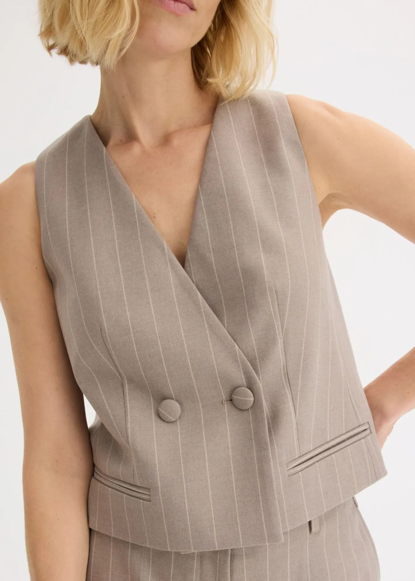 bonprix bonprix Chaleco de traje de raya diplomática Marrón grisáceo/blanco perla de rayas Sale