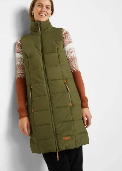 bonprix bonprix Chaleco largo con cuello alto Verde oliva oscuro Clearance