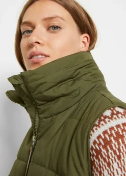 bonprix bonprix Chaleco largo con cuello alto Verde oliva oscuro Clearance