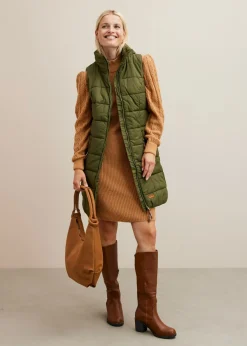bonprix bonprix Chaleco largo con cuello alto Verde oliva oscuro Clearance