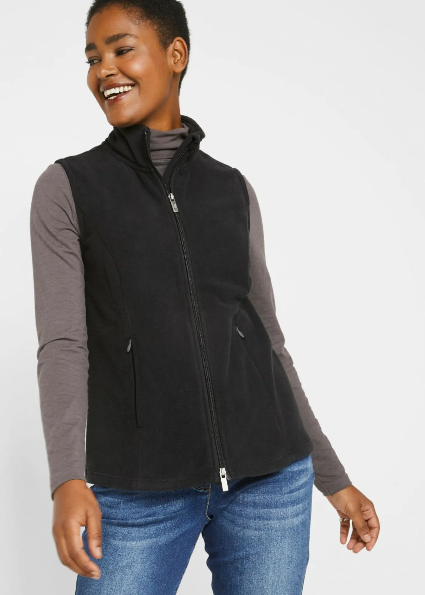 bonprix bonprix Chaleco polar con bolsillos Negro Discount