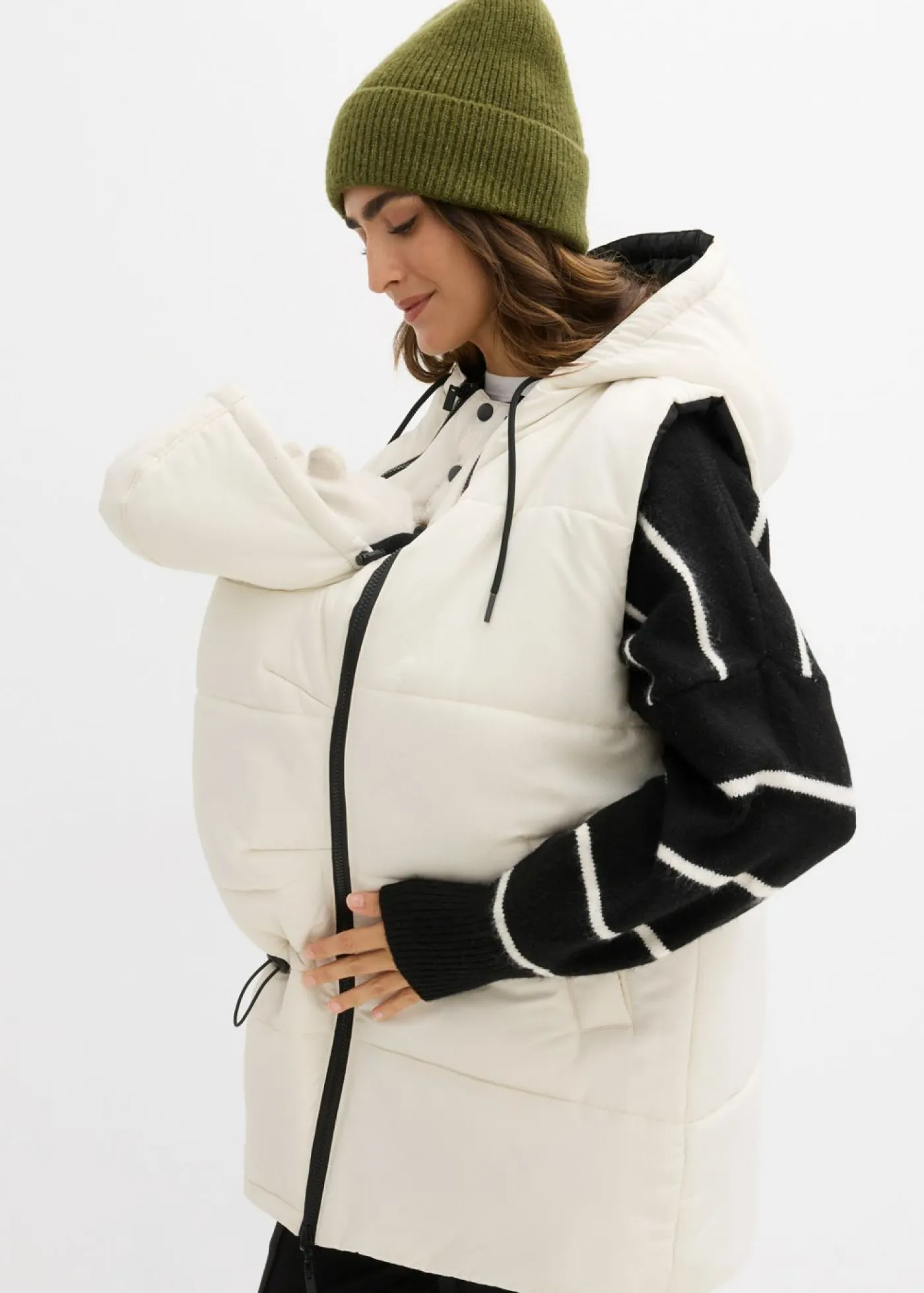 bonprix bonprix Chaleco premamá forrado 4 en 1 con función reversible e inserto de porteo Beige-negro