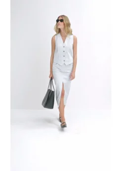 bonprix bonprix Chaleco vaquero a rayas blanco con rayas Discount