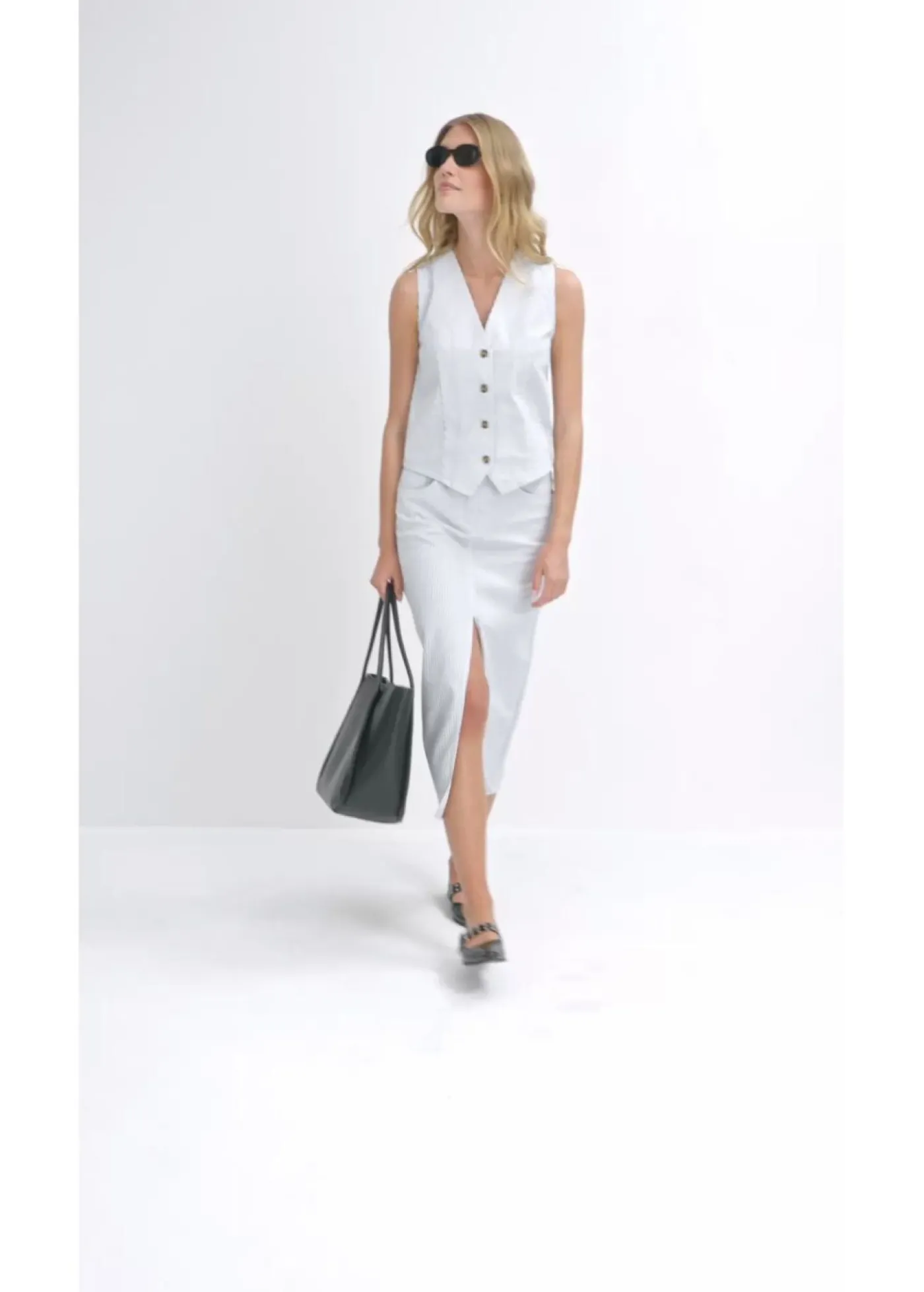bonprix bonprix Chaleco vaquero a rayas blanco con rayas Discount