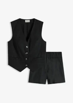 bonprix bonprix Chaleco y pantalón corto de mezcla de lino Negro Outlet