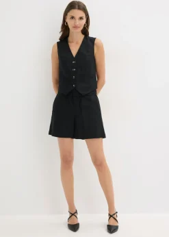 bonprix bonprix Chaleco y pantalón corto de mezcla de lino Negro Outlet
