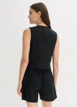 bonprix bonprix Chaleco y pantalón corto de mezcla de lino Negro Outlet