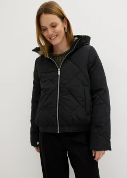 bonprix bonprix Chaqueta acolchada corta, con forro y colores en contraste Negro-verde oliva oscuro