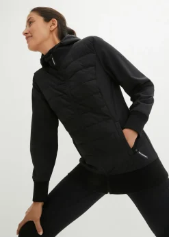 bonprix bonprix Chaqueta acolchada híbrida con mezcla de materiales, repelente al agua Negro New