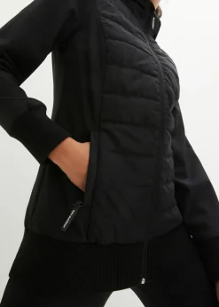 bonprix bonprix Chaqueta acolchada híbrida con mezcla de materiales, repelente al agua Negro New