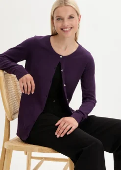 bonprix bonprix Chaqueta ajustada de punto fino Lila oscuro Discount