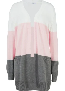 bonprix bonprix Chaqueta ancha de punto con manga larga crema suave/gris moteado/rosa pálido rayas horizontales Sale