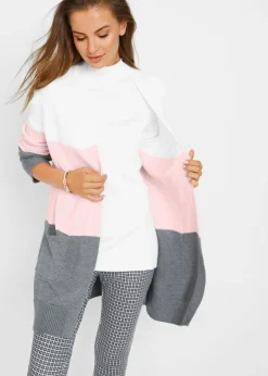 bonprix bonprix Chaqueta ancha de punto con manga larga crema suave/gris moteado/rosa pálido rayas horizontales Sale