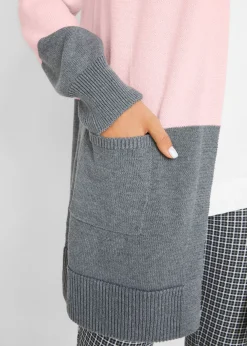 bonprix bonprix Chaqueta ancha de punto con manga larga crema suave/gris moteado/rosa pálido rayas horizontales Sale