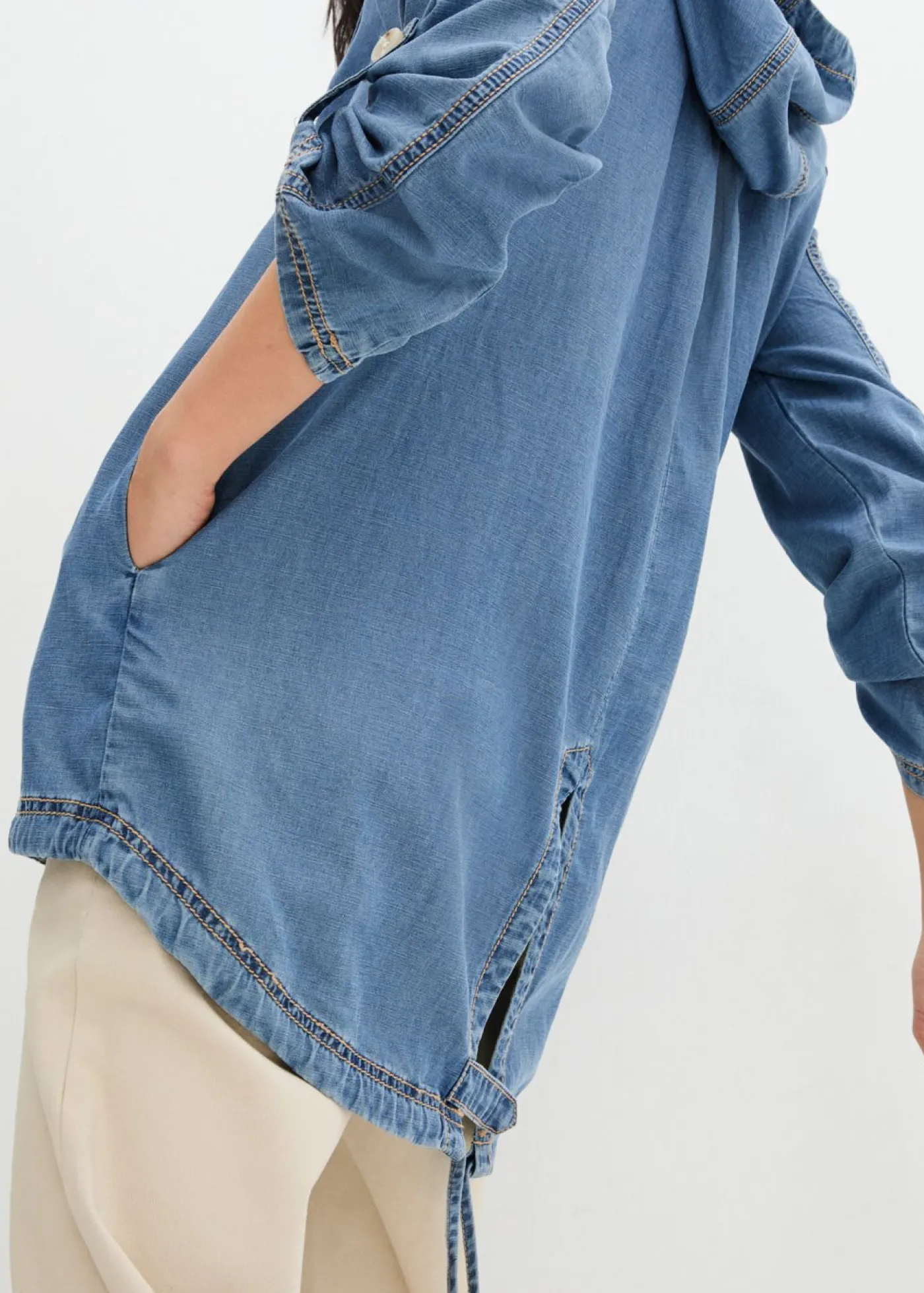bonprix bonprix Chaqueta camisera con lino refrescante Denim medio Hot