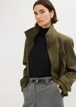 bonprix bonprix Chaqueta con aspecto de lana Verde oliva oscuro Hot