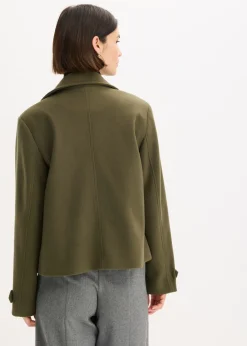 bonprix bonprix Chaqueta con aspecto de lana Verde oliva oscuro Hot