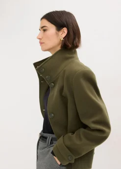 bonprix bonprix Chaqueta con aspecto de lana Verde oliva oscuro Hot