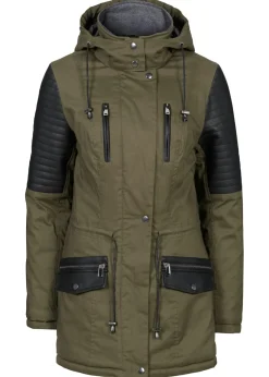 bonprix bonprix Chaqueta con insertos de piel sintética Caqui-negro Hot