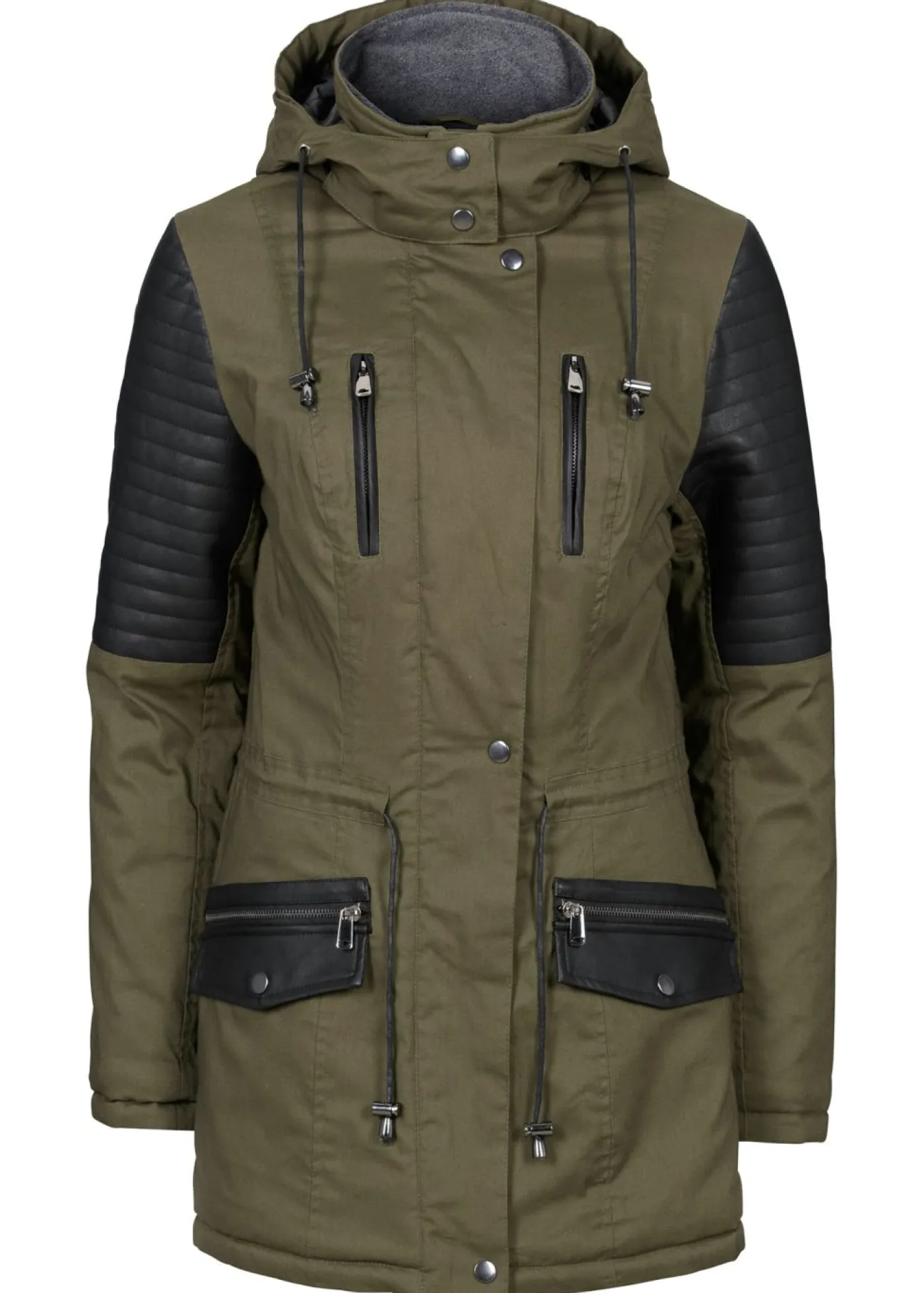 bonprix bonprix Chaqueta con insertos de piel sintética Caqui-negro Hot