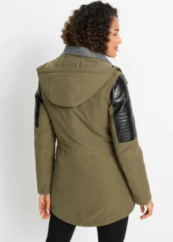 bonprix bonprix Chaqueta con insertos de piel sintética Caqui-negro Hot