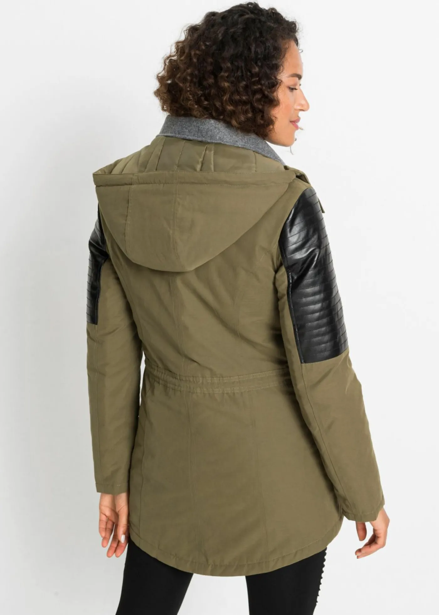 bonprix bonprix Chaqueta con insertos de piel sintética Caqui-negro Hot