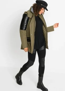 bonprix bonprix Chaqueta con insertos de piel sintética Caqui-negro Hot