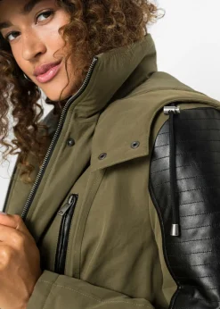 bonprix bonprix Chaqueta con insertos de piel sintética Caqui-negro Hot
