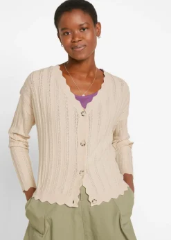 bonprix bonprix Chaqueta corta de punto ajour gris guijarro Hot