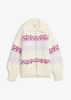 bonprix bonprix Chaqueta corta de punto con patrón nórdico blanco perla Online