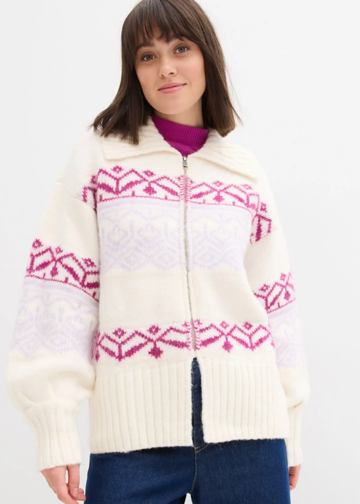 bonprix bonprix Chaqueta corta de punto con patrón nórdico blanco perla Online