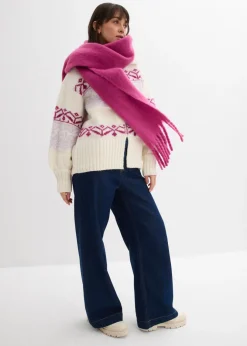 bonprix bonprix Chaqueta corta de punto con patrón nórdico blanco perla Online