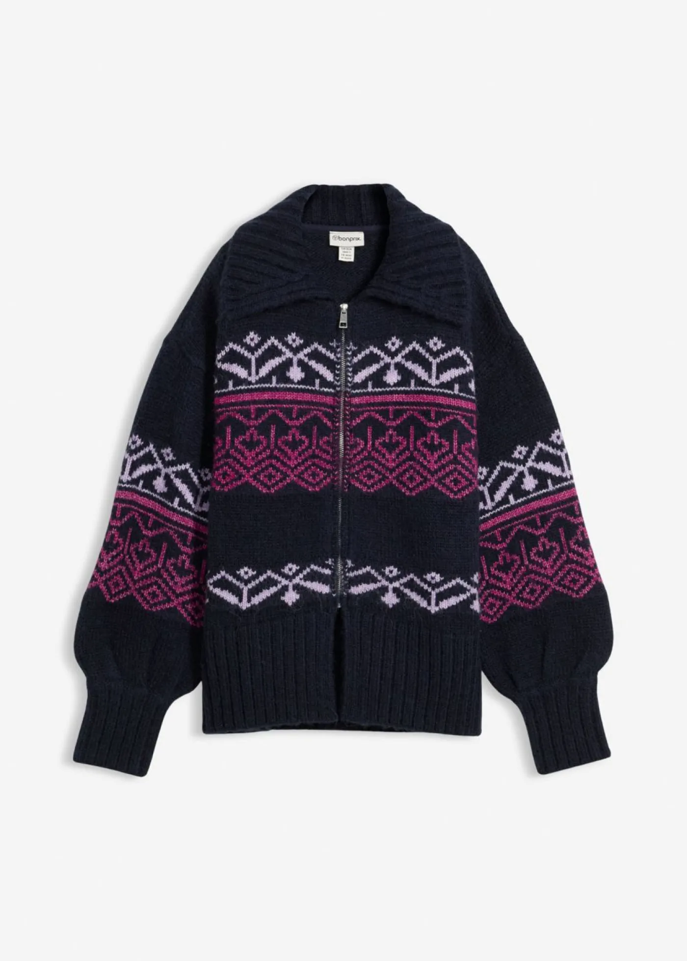 bonprix bonprix Chaqueta corta de punto con patrón nórdico Azul marino Outlet